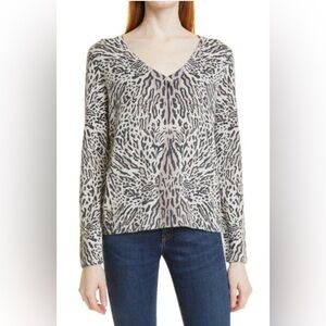 Anthony Thomas Melillo (ATM) Cotton Cashmere Animal Print Sweater Quartz Combo M